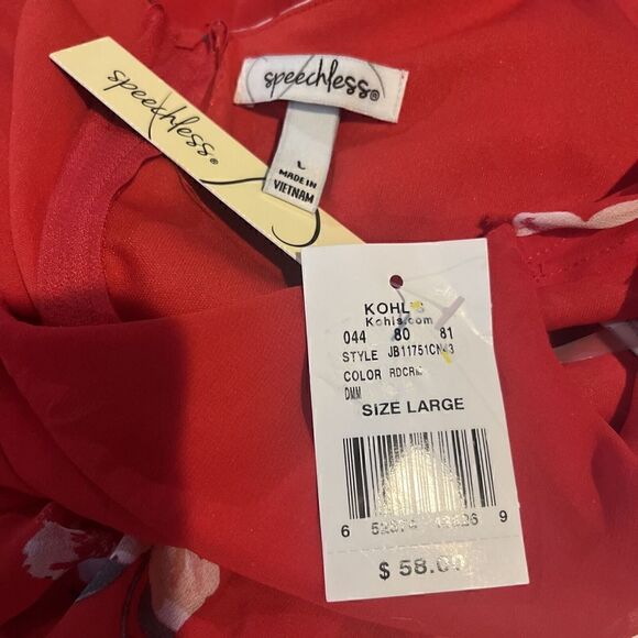 Speechless Red Floral A-Line V-Neck Short Sleeve Flutter Hem Midi Dress Size L - Picture 5 of 5